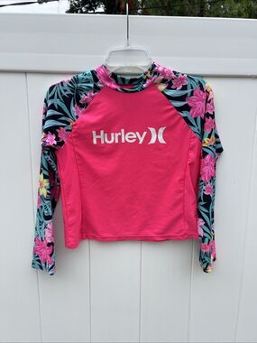 Girls Hurley XL Rash Guard Quick Dry UPF Long Sleeve Colorful 13-15